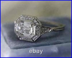 Art Deco Vintage Style 3Ct Lab Created Diamond Engagement 14k White Gold FN Ring