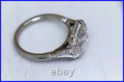 Art Deco Vintage Style 3Ct Lab Created Diamond Engagement 14k White Gold FN Ring