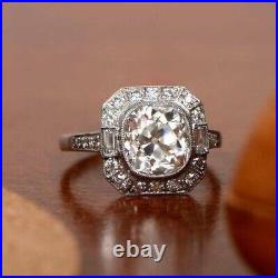 Art Deco Vintage Style Cushion Cut Lab-Created Diamond Engagement Ring In Silver