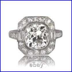 Art Deco Vintage Style Cushion Cut Lab-Created Diamond Engagement Ring In Silver