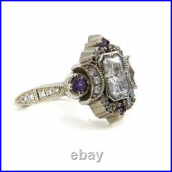 Art Deco Vintage Style Lab Created Diamond Moon Goddess Engagement Silver Ring