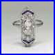 Art Deco Vintage Style Lab-Created Diamond & Sapphire Engagement Ring 925 Silver