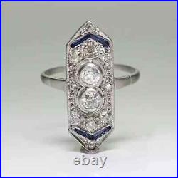 Art Deco Vintage Style Lab-Created Diamond & Sapphire Engagement Ring 925 Silver