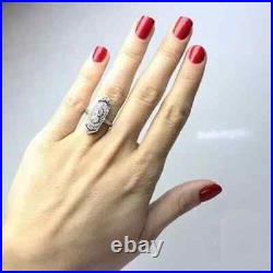 Art Deco Vintage Style Lab-Created Diamond & Sapphire Engagement Ring 925 Silver