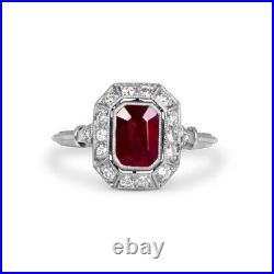 Art Deco Vintage Style Red Lab Created Ruby Engagement Wedding 925 Silver Ring
