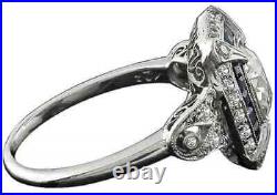 Art Deco Vintage Style Ring 14k White Gold Plated Silver 4Ct Lab Created Diamond