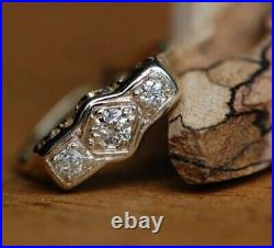 Art Deco Vintage Style Ring 3 Ct Lab Created Diamond 14K White Gold Plated