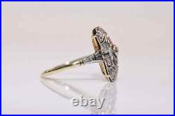 Art Deco Vintage Style Round Cut Lab-Created Diamond Engagement 925 Silver Ring