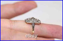 Art Deco Vintage Style Round Cut Lab-Created Diamond Engagement 925 Silver Ring