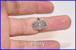 Art Deco Vintage Style Round Cut Lab-Created Diamond Engagement 925 Silver Ring