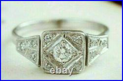 Art Deco Vintage Style Round Cut Lab-Created Diamond Engagement Ring In Silver