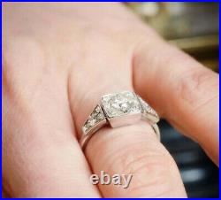 Art Deco Vintage Style Round Cut Lab-Created Diamond Engagement Ring In Silver