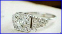 Art Deco Vintage Style Round Cut Lab-Created Diamond Engagement Ring In Silver