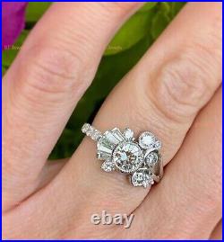 Art Deco Vintage Style Round Moissanite Engagement Ring In Sterling Silver for