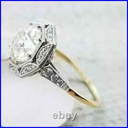 Art Deco Vintage Style Simulated Diamond European Engagement RIng 14K White Gold