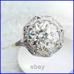 Art Deco Vintage Style Simulated Diamond European Engagement RIng 14K White Gold