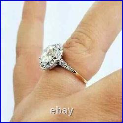 Art Deco Vintage Style Simulated Diamond European Engagement RIng 14K White Gold