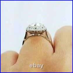 Art Deco Vintage Style Simulated Diamond European Engagement RIng 14K White Gold