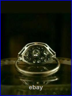 Art Deco Vintage Three Stone Round Diamond Engagement 14K White Gold Finish Ring