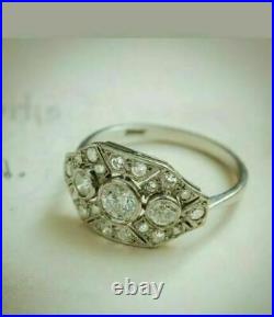 Art Deco Vintage Three Stone Round Diamond Engagement 14K White Gold Finish Ring