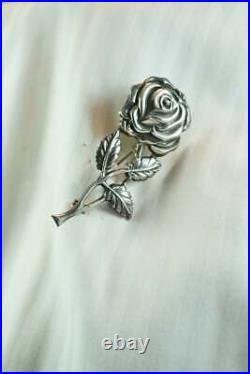 Art Deco Vintage Unique 935 Argentium Silver Rose Floral Beautiful Lapel Pin