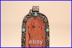 Art Deco Vintage Unique Beautiful Christian Hand Made Silver Pendant Icon+chain