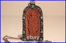 Art Deco Vintage Unique Beautiful Christian Hand Made Silver Pendant Icon+chain