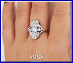 Art Deco Vintage Wedding Ring 1.70CT Round Lab Created 14K White Gold Plated