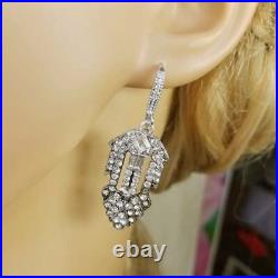Art Deco Vintage White Cubic Zirconia Chandelier Earrings IN 935 Silver