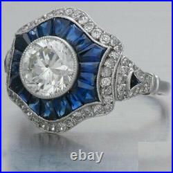 Art Deco Vintage White Round Cut Diamond Engagement 14K White Gold Finish Ring