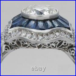 Art Deco Vintage White Round Cut Diamond Engagement 14K White Gold Finish Ring