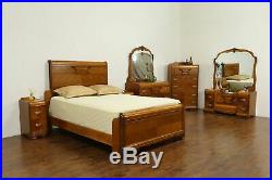 Art Deco Waterfall Vintage 5 Pc Bedroom Set, Queen Size Bed #32439