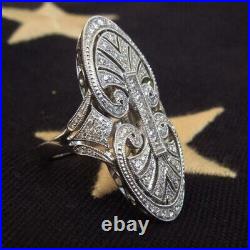Art Deco Women's Engagement Fabulous Classic Vintage Ring Round Stone 935 Silver