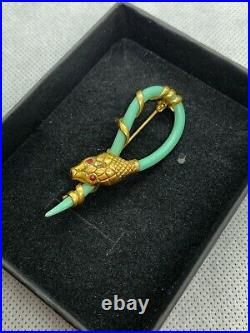 Art Deco1930s Charles Horner Turquoise Snake Brooch Ruby Red Eyes