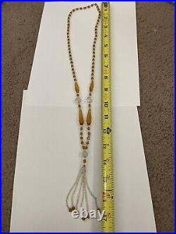 Authentic vintage art deco amber and clear beaded necklace With Tassle
