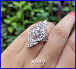 Beautiful Vintage Art Deco Excellent Cut Diamonds & Pink Sapphires Bridal Ring