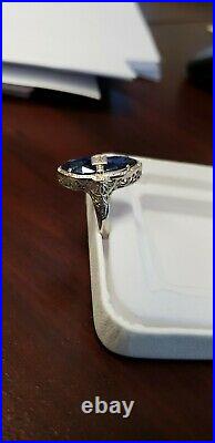 Belais 14k white gold sapphire and diamond engagement ring. Art deco, vintage