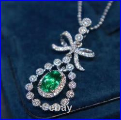 Boe Tie Vintage Art Deco Wedding Pendant 14K White Gold 2 Ct Simulated Emerald