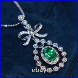 Boe Tie Vintage Art Deco Wedding Pendant 14K White Gold 2 Ct Simulated Emerald