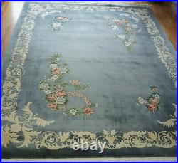 Chinese 120 Lines Hand-Knotted Wool Art Deco Style Oriental Rug Cleaned 9'x12