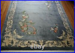 Chinese 120 Lines Hand-Knotted Wool Art Deco Style Oriental Rug Cleaned 9'x12