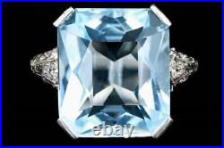 Classic Art Deco Vintage Emerald Cut 7.21CT Aquamarine & Old Mine Cut CZ Ring