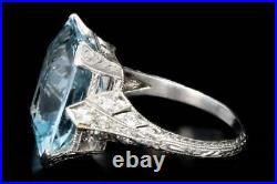 Classic Art Deco Vintage Emerald Cut 7.21CT Aquamarine & Old Mine Cut CZ Ring