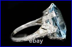 Classic Art Deco Vintage Emerald Cut 7.21CT Aquamarine & Old Mine Cut CZ Ring