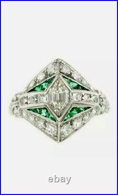 Cocktail Vintage Art Deco Engagement Ring 14K White Gold Over 2.60 Ct Diamond