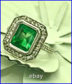 Colombian Natural 3.50CT Emerald & White CZ Art Deco Style Engagement Style Ring