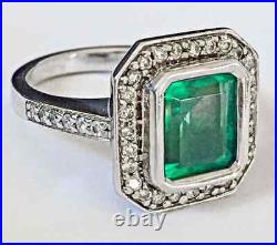 Colombian Natural 3.50CT Emerald & White CZ Art Deco Style Engagement Style Ring