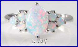 Crisp 9k 9ct White Gold Aaa All Opal Cluster Art Deco Ins Ring Free Resize