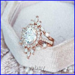 Cubic Zirconia Art Deco Vintage Wedding Bridal Ring Set Rose Gold Plated