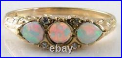 DAINTY 9K 9CT GOLD AAA AUS OPAL DIAMOND VINTAGE ART DECO INS RING Size Q